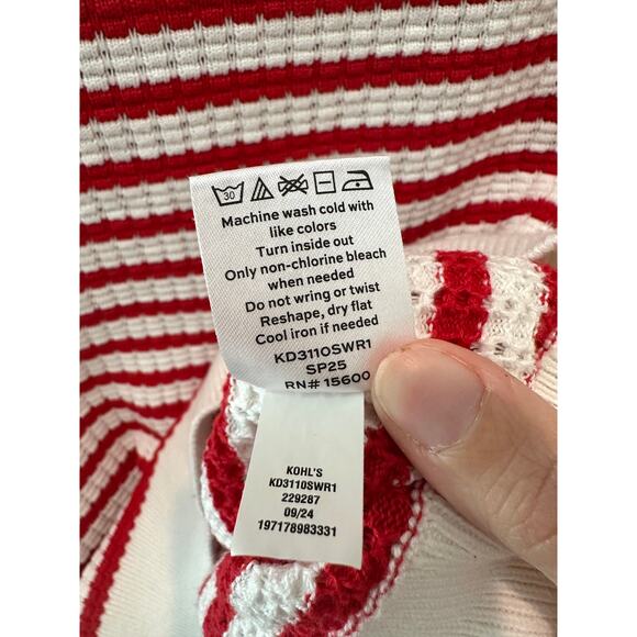 DRAPER JAMES | Red White Puff Sleeve Striped Knit Sweater Top | XL - Picture 8 of 8